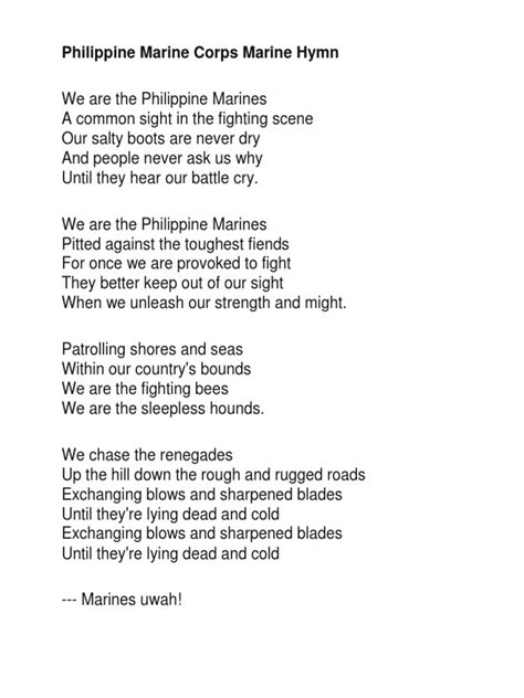 mhpnhs hymn lyrics|Philippine Marine Corps Marine Hymn .